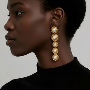 NEW Statement Dangle Stud Earrings 18K Hold Plated Pearls Big Bold Chunky